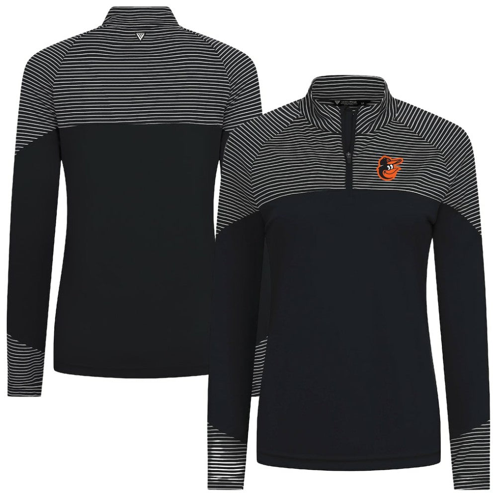 Baltimore Orioles Levelwear Women's Classic Stripes Insignia 2.0 Raglan Quarter-Zip Top - Black Tops