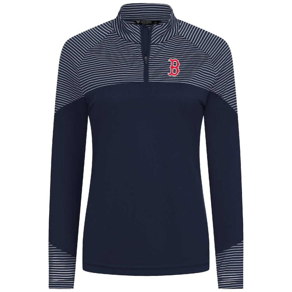 Boston Red Sox Levelwear Women's Classic Stripes Insignia 2.0 Raglan Quarter-Zip Top - Navy Tops