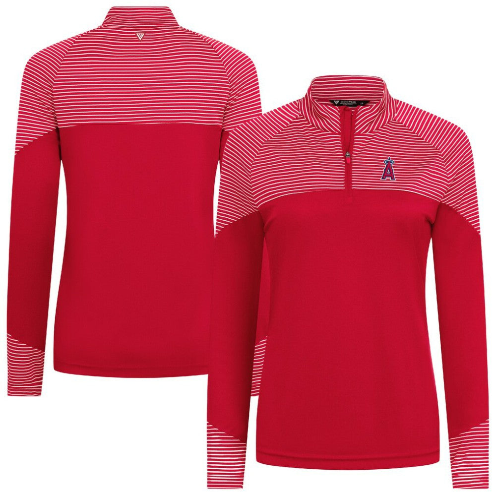 Los Angeles Angels Levelwear Women's Classic Stripes Insignia 2.0 Raglan Quarter-Zip Top - Red Tops