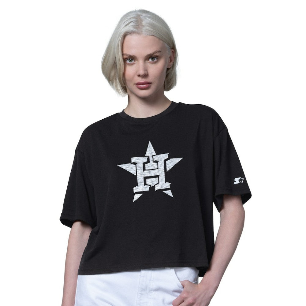 Houston Astros Starter Women's Holy Grail Boxy Cropped T-Shirt - Black T-shirts