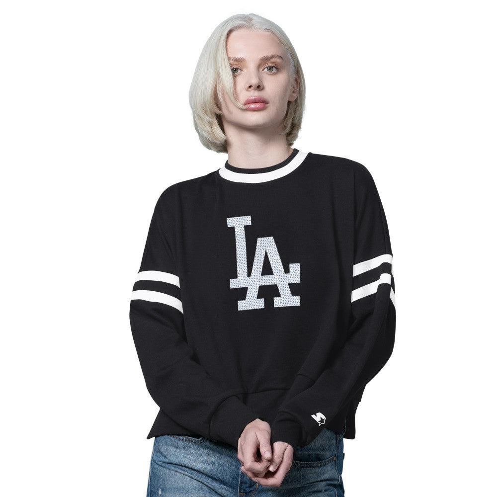 Los Angeles Dodgers Starter Women's Rally Cropped Drop Shoulder Crewneck Sweatshirt - Black Sweatshirts