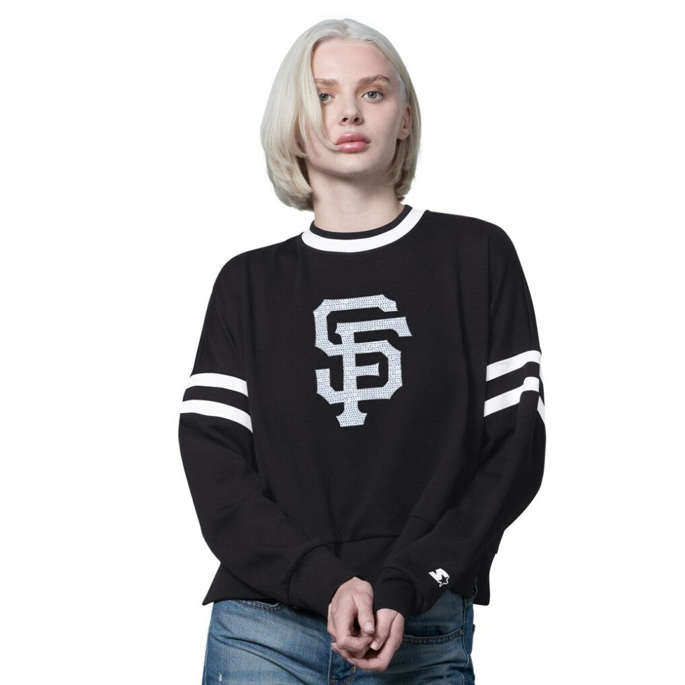 San Francisco Giants Starter Women's Rally Cropped Drop Shoulder Crewneck Sweatshirt - Black Sweatshirts