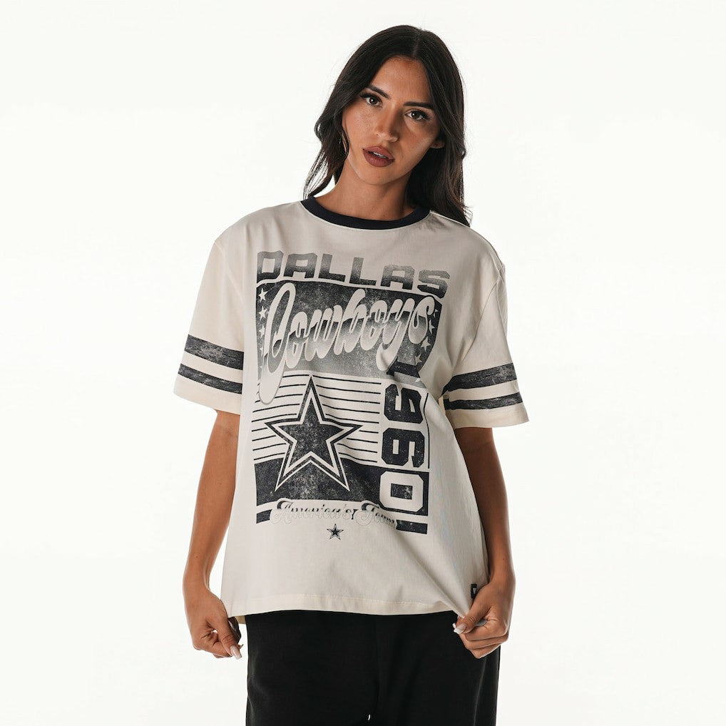Dallas Cowboys The Wild Collective Women's Vintage Drop Shoulder Oversized Boyfriend T-Shirt - Cream T-shirts