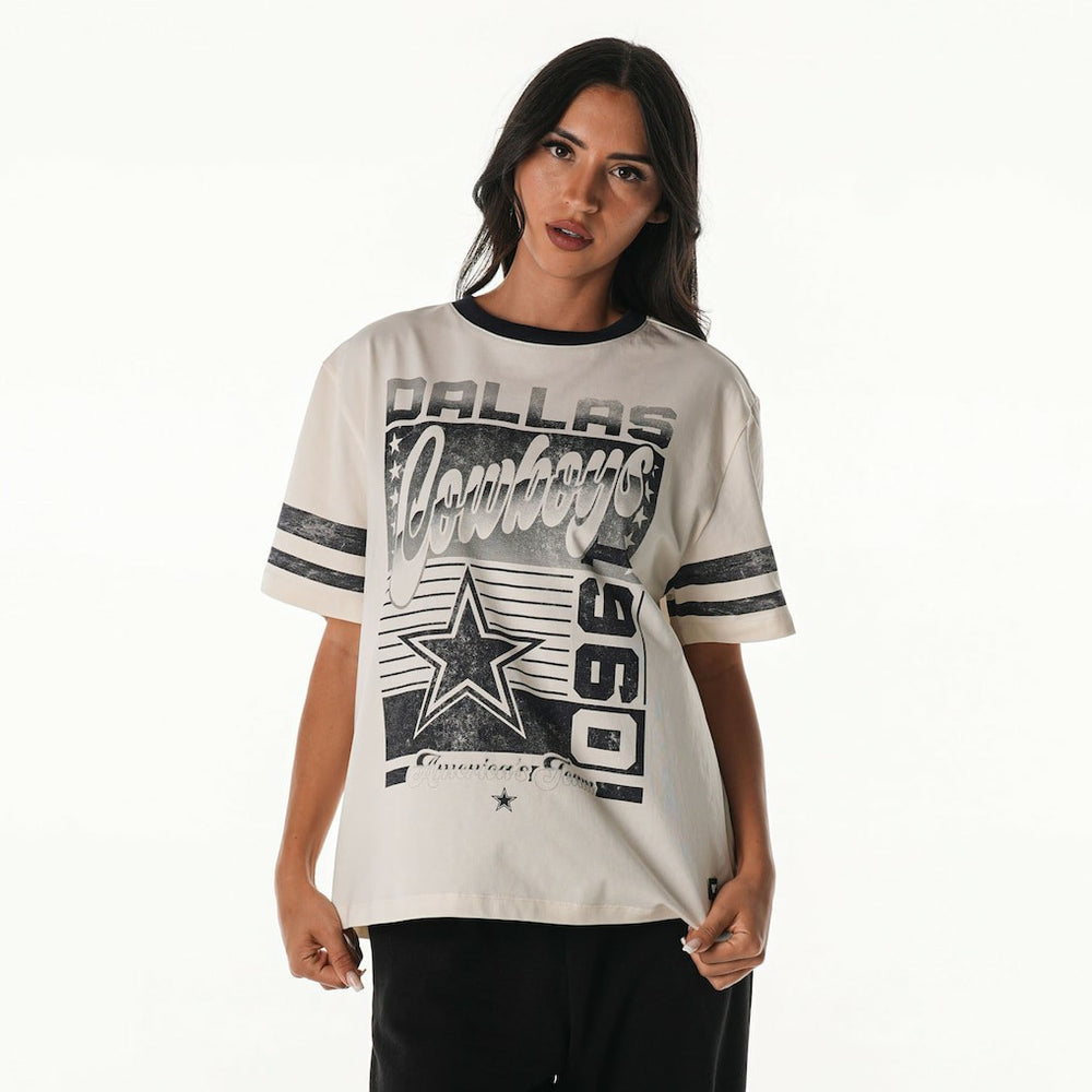 Dallas Cowboys The Wild Collective Women's Vintage Drop Shoulder Oversized Boyfriend T-Shirt - Cream T-shirts