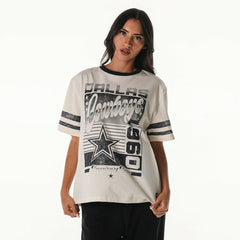 Dallas Cowboys The Wild Collective Women's Vintage Drop Shoulder Oversized Boyfriend T-Shirt - Cream T-shirts