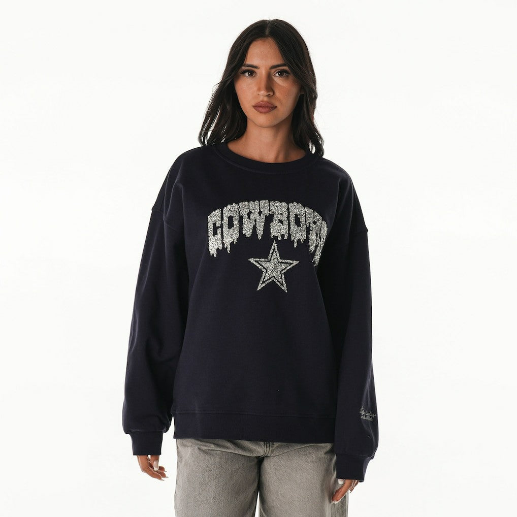 Dallas Cowboys The Wild Collective Women's Rock Crystal Oversized Crewneck Sweatshirt - Navy Sweatshirts