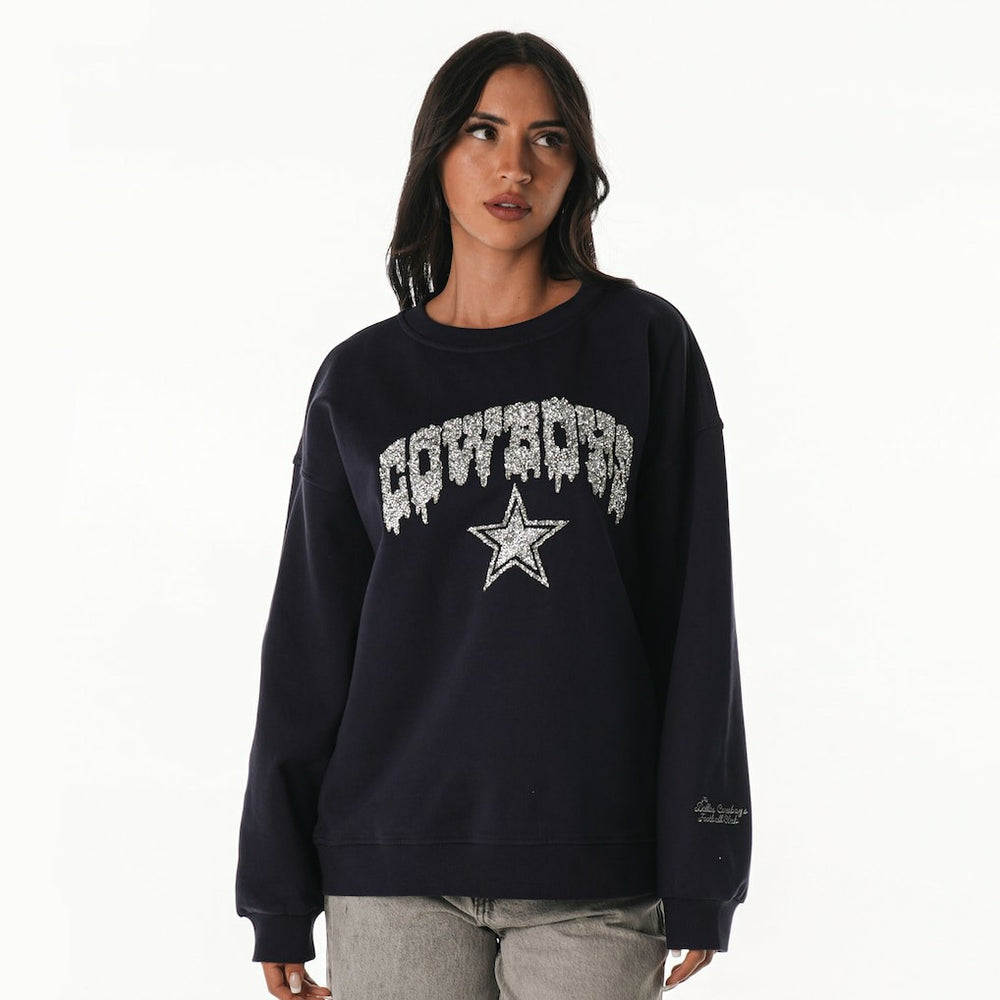 Dallas Cowboys The Wild Collective Women's Rock Crystal Oversized Crewneck Sweatshirt - Navy Sweatshirts