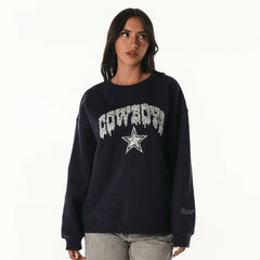 Dallas Cowboys The Wild Collective Women's Rock Crystal Oversized Crewneck Sweatshirt - Navy Sweatshirts