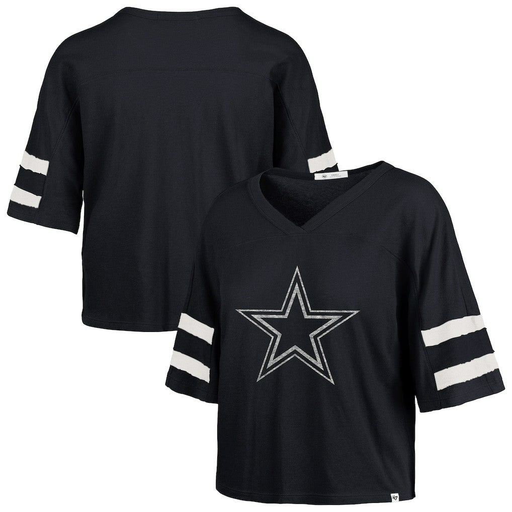 Dallas Cowboys '47 Women's Premier Scout Cropped V-Neck T-Shirt - Navy T-shirts