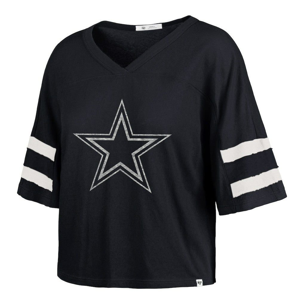 Dallas Cowboys '47 Women's Premier Scout Cropped V-Neck T-Shirt - Navy T-shirts