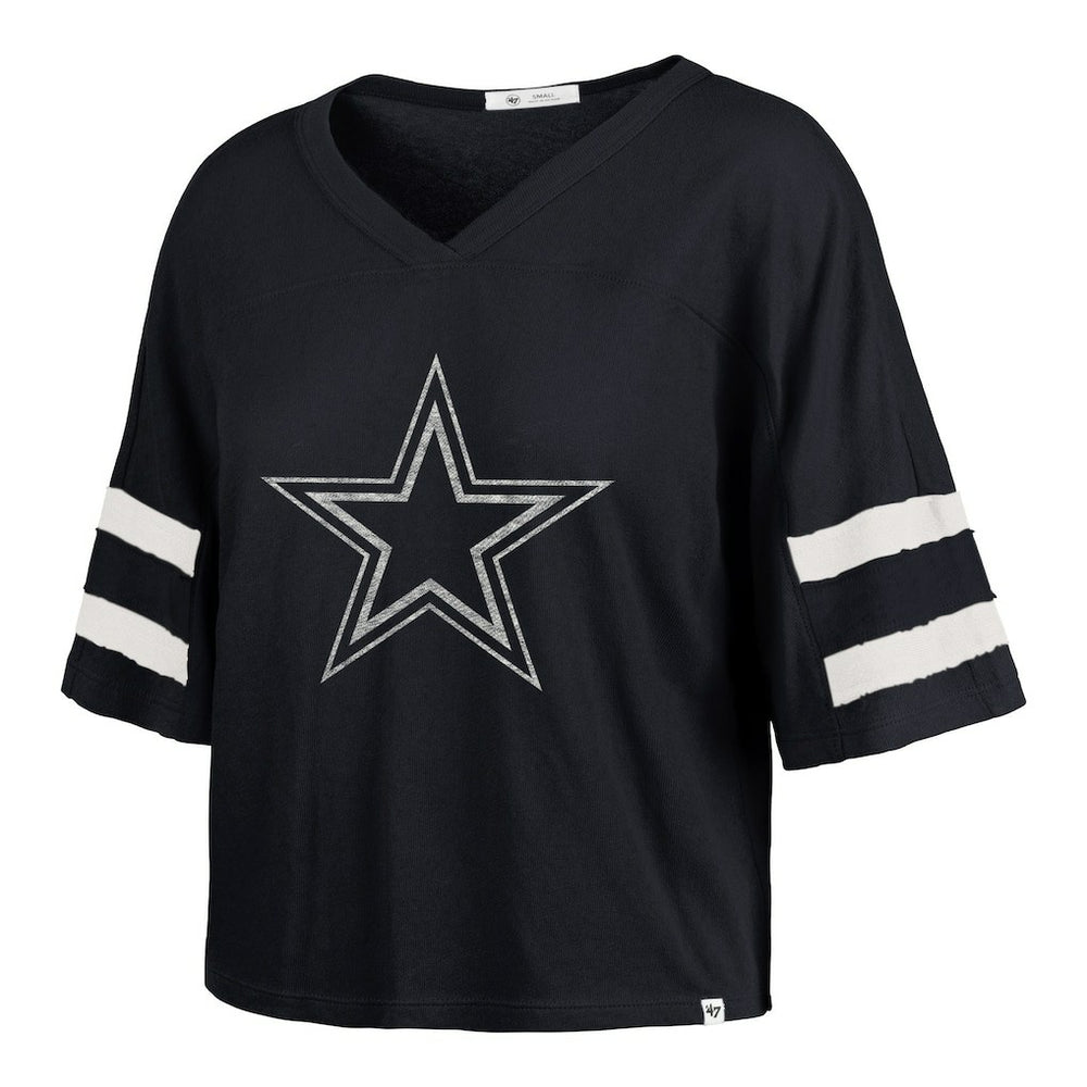 Dallas Cowboys '47 Women's Premier Scout Cropped V-Neck T-Shirt - Navy T-shirts