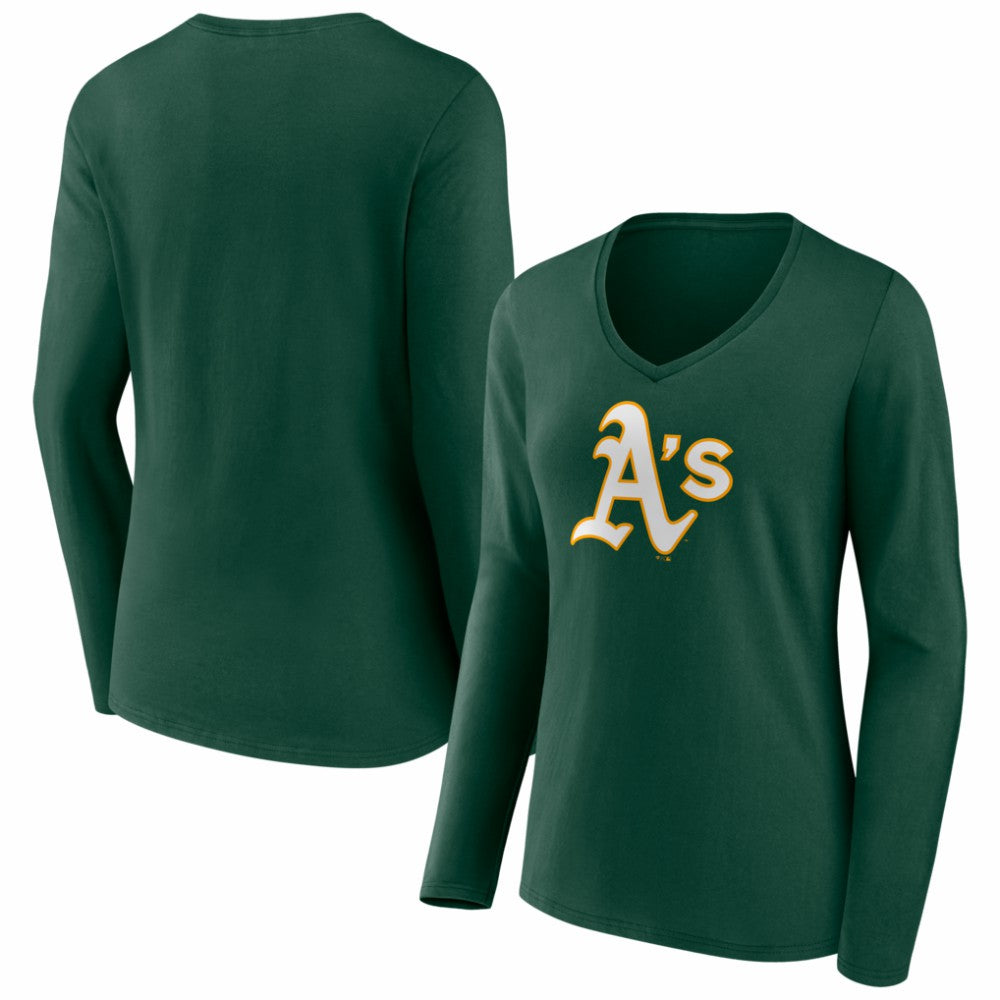 Athletics Women's Logo Long Sleeve V-Neck T-Shirt - Green T-shirts