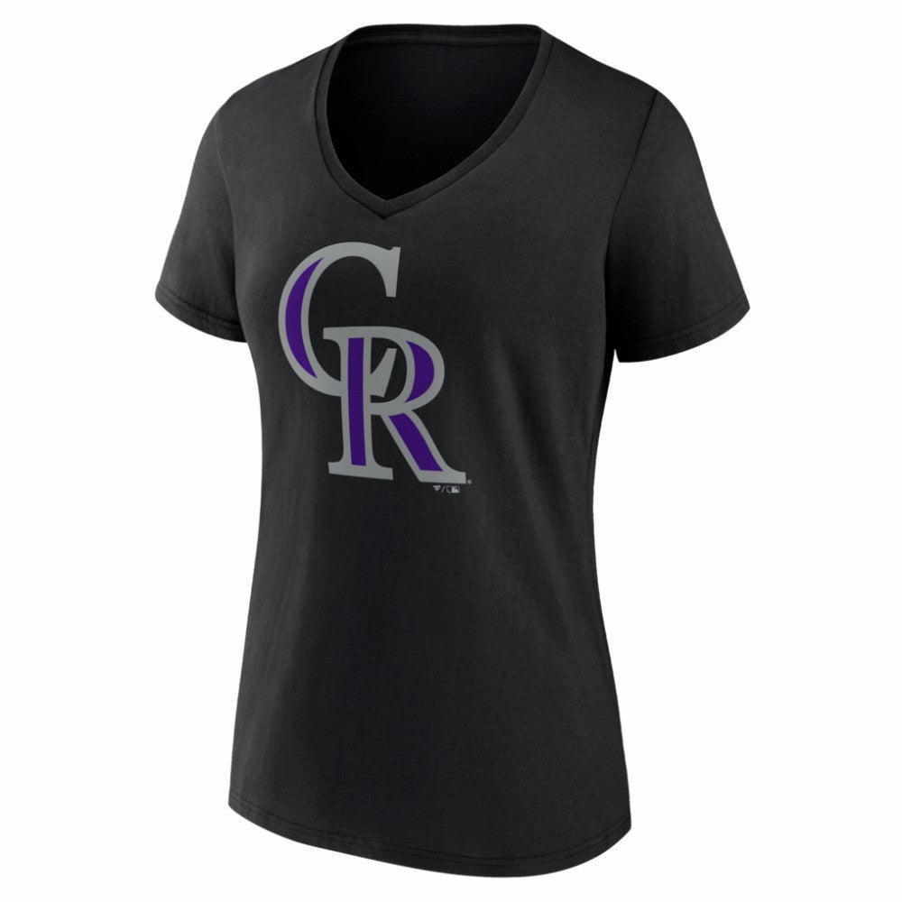 Colorado Rockies Women's Logo V-Neck T-Shirt - Black T-shirts