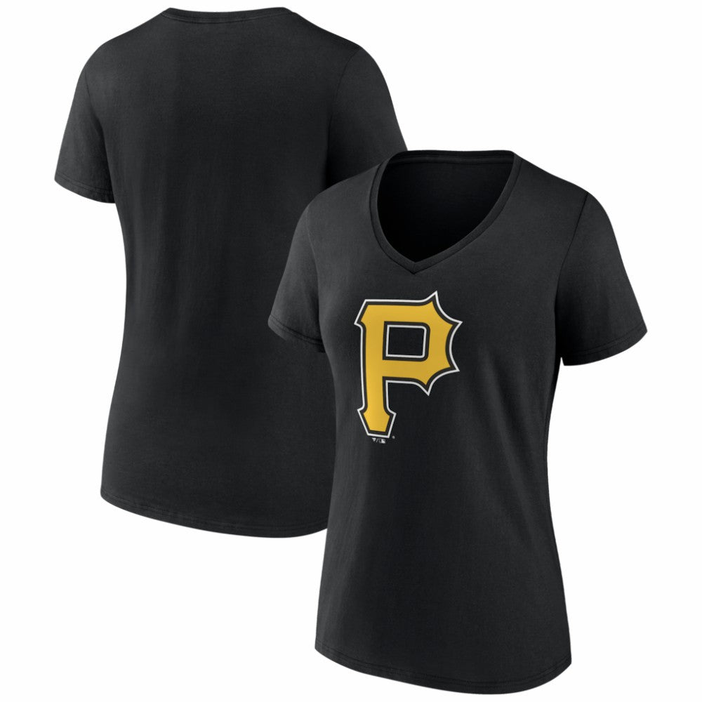 Pittsburgh Pirates Women's Logo V-Neck T-Shirt - Black T-shirts