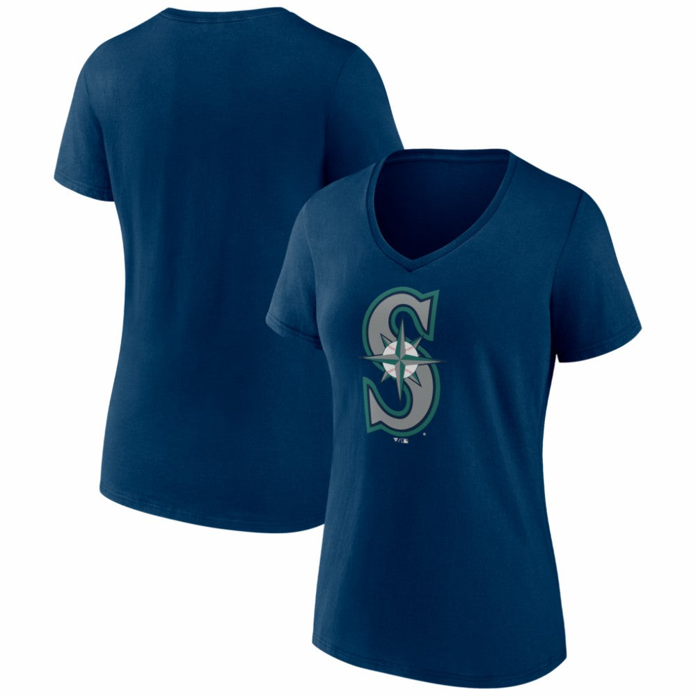 Seattle Mariners Women's Logo V-Neck T-Shirt - Navy T-shirts
