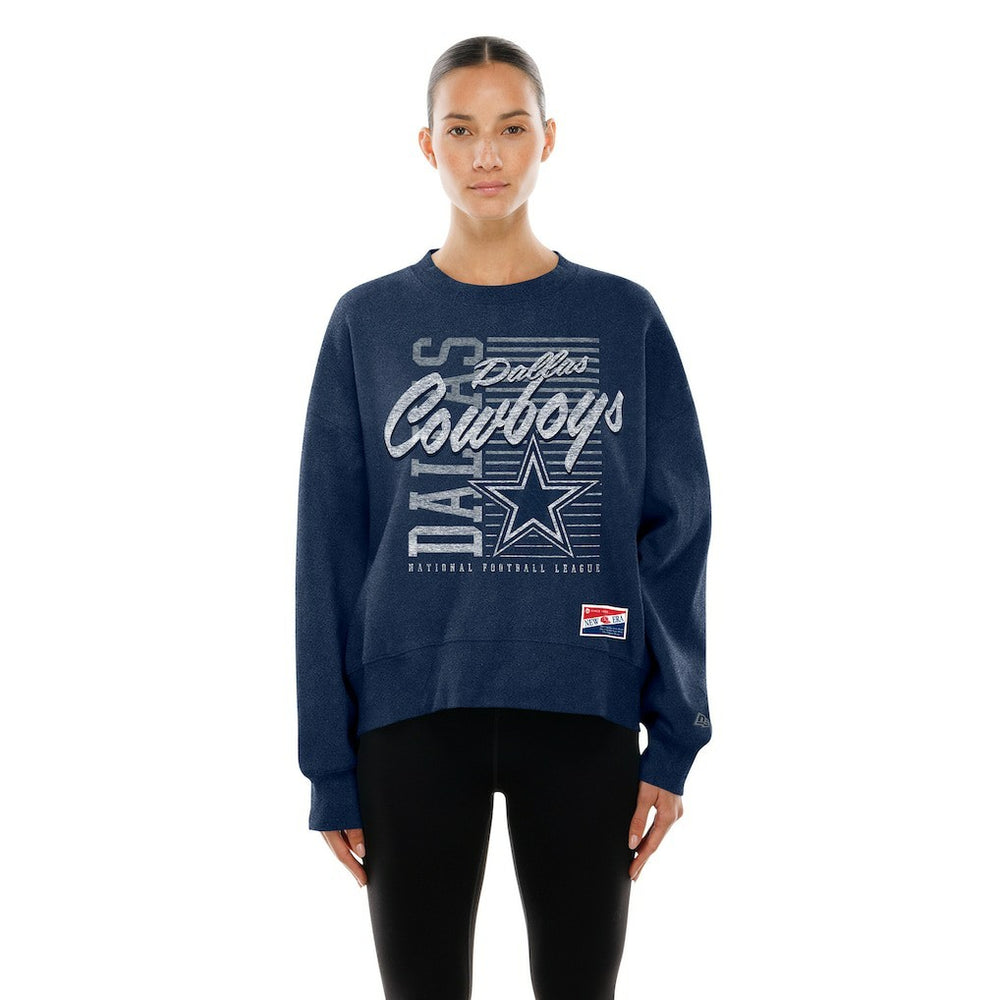 Dallas Cowboys New Era Women's Oversized Throwback Mineral Wash Crew Neck Sweatshirt - Navy Sweatshirts