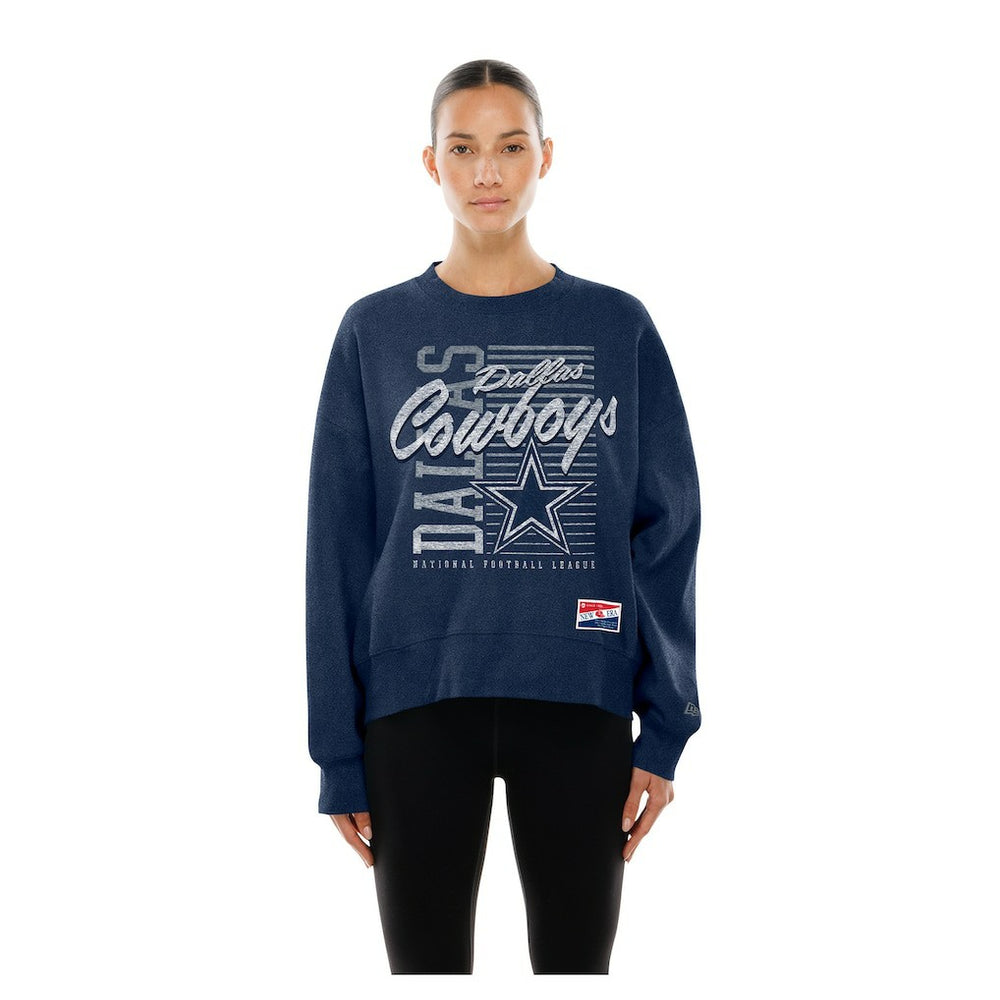 Dallas Cowboys New Era Women's Oversized Throwback Mineral Wash Crew Neck Sweatshirt - Navy Sweatshirts