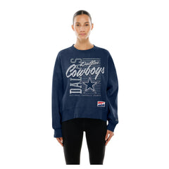 Dallas Cowboys New Era Women's Oversized Throwback Mineral Wash Crew Neck Sweatshirt - Navy Sweatshirts