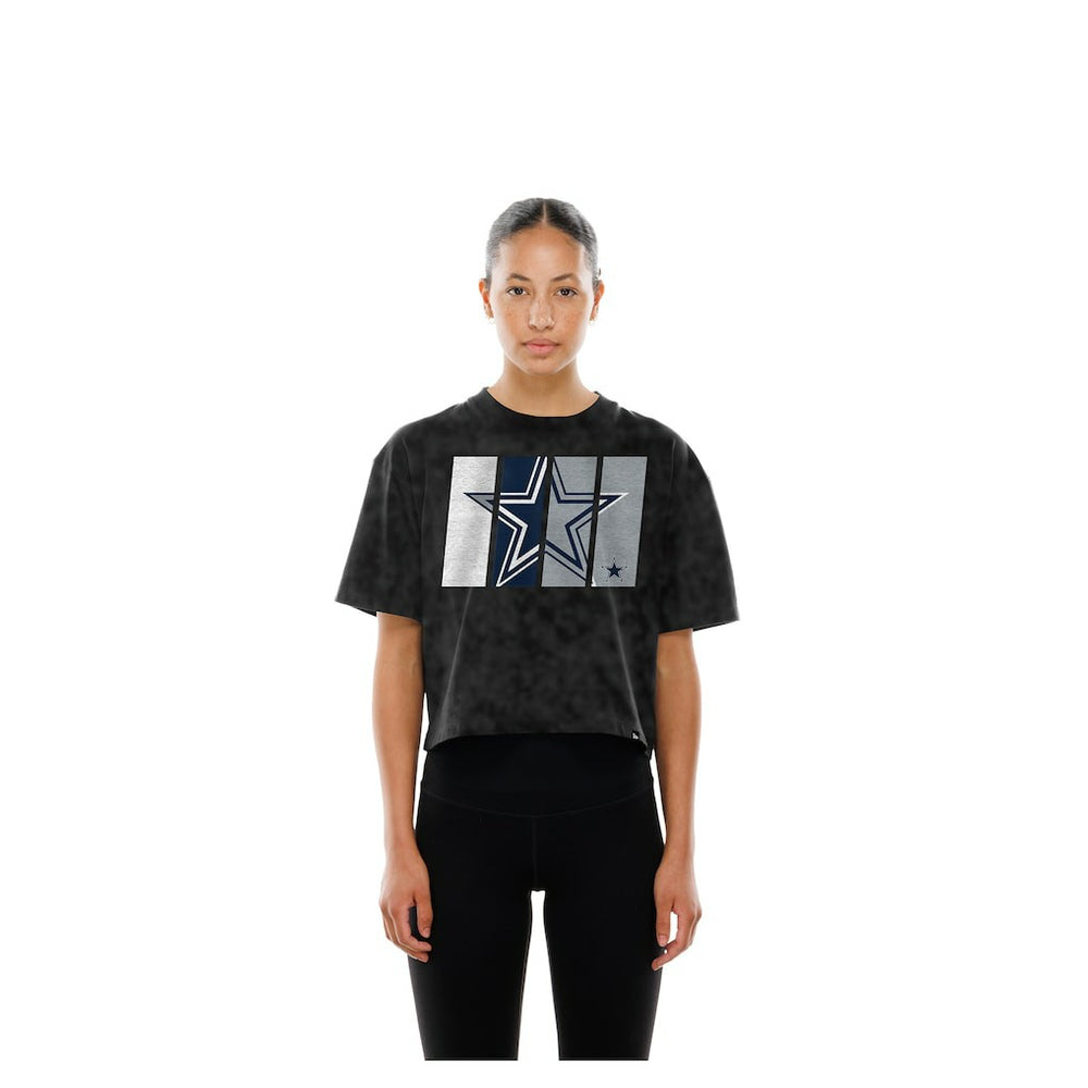 Dallas Cowboys New Era Women's Boxy Cropped Sport Night Mineral Wash T-Shirt - Black T-shirts