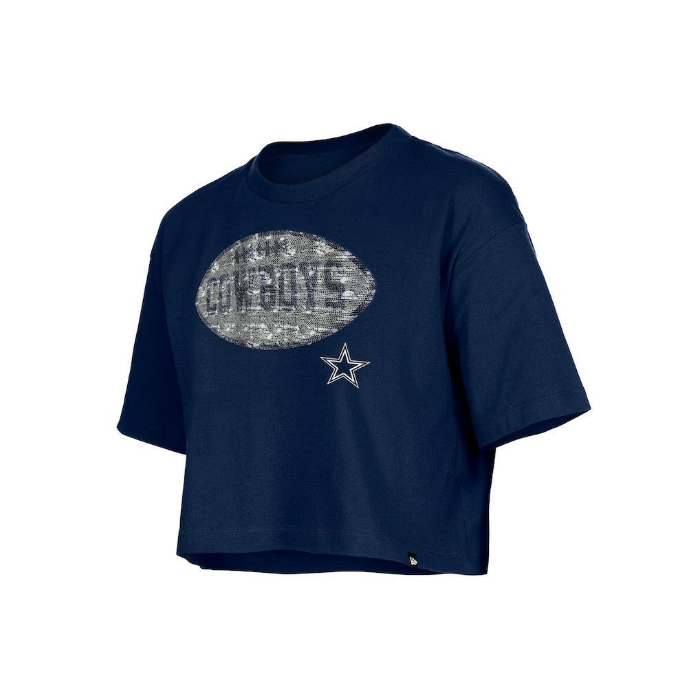 Dallas Cowboys New Era Girl's Flip Sequin Boxy T-Shirt - Navy T-shirts