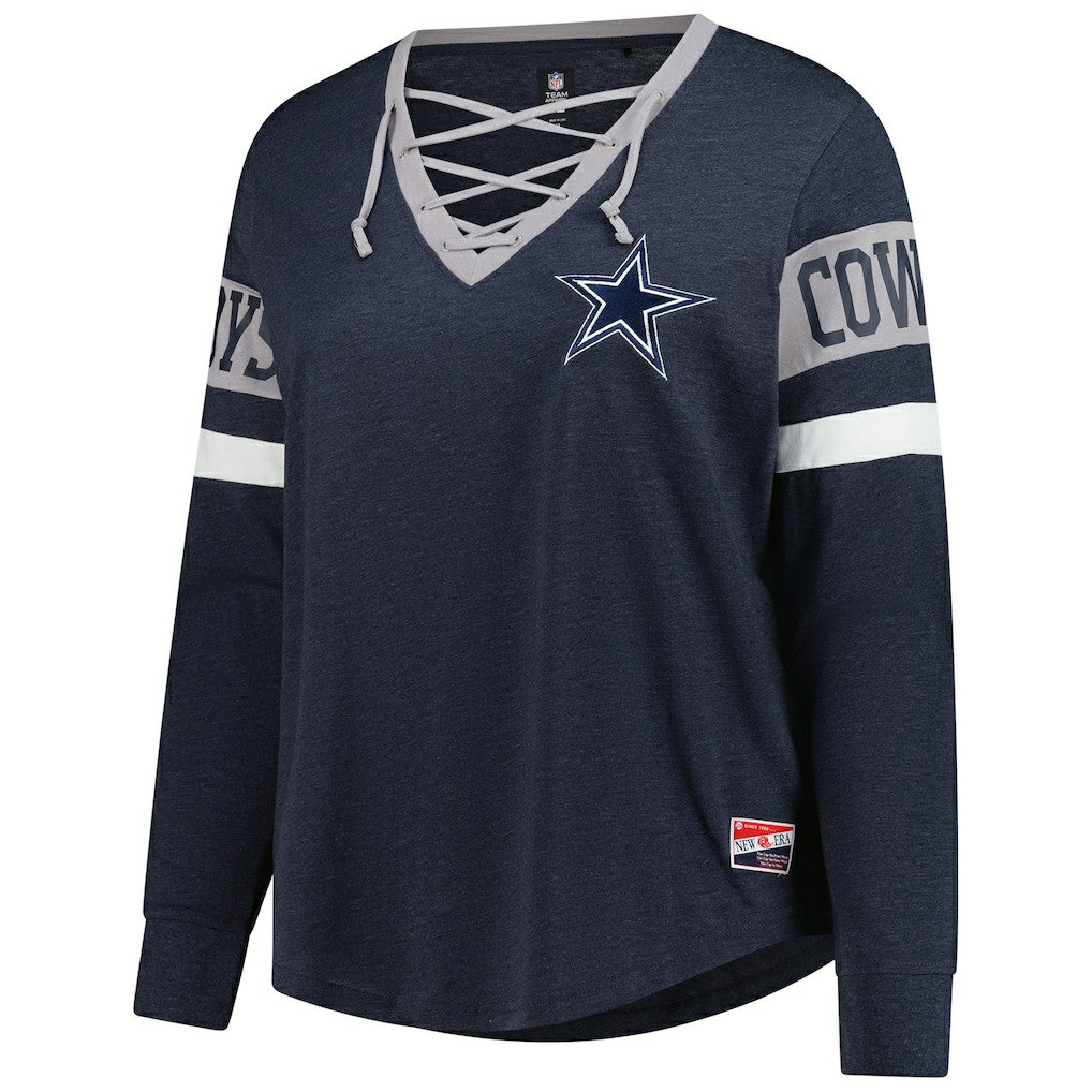 Dallas Cowboys New Era Women's Plus Size Throwback Lace-Up Long Sleeve T-Shirt - Navy T-shirts