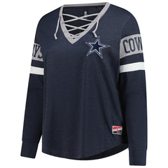 Dallas Cowboys New Era Women's Plus Size Throwback Lace-Up Long Sleeve T-Shirt - Navy T-shirts