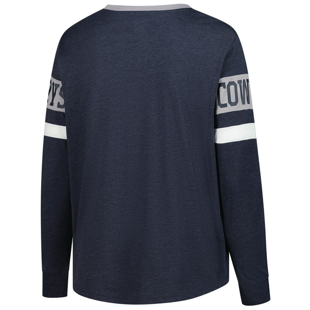 Dallas Cowboys New Era Women's Plus Size Throwback Lace-Up Long Sleeve T-Shirt - Navy T-shirts