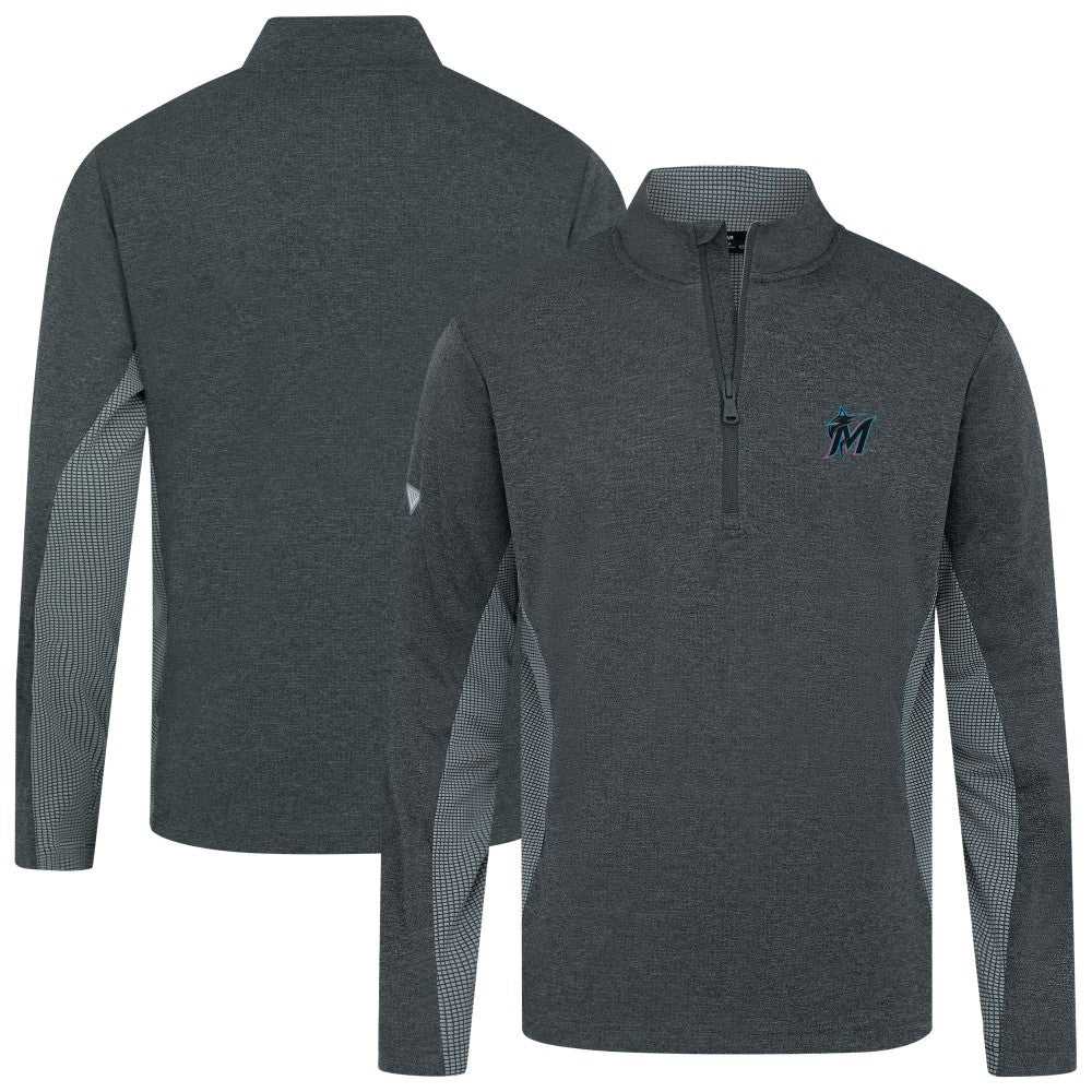 Miami Marlins Levelwear Waffle Insignia 2.0 Quarter-Zip Pullover - Heather Black Pullover