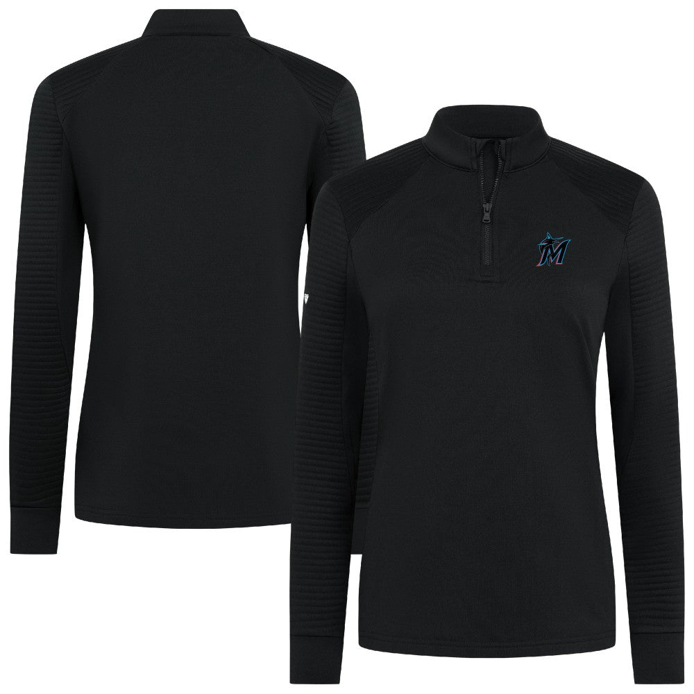 Miami Marlins Levelwear Women's Power Insignia 2.0 Quarter-Zip Pullover Top - Black Pullover