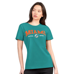 Miami Dolphins G-III 4Her by Carl Banks Women's Super-Slim Lightweight Winning Crew T-Shirt - Aqua T-shirts