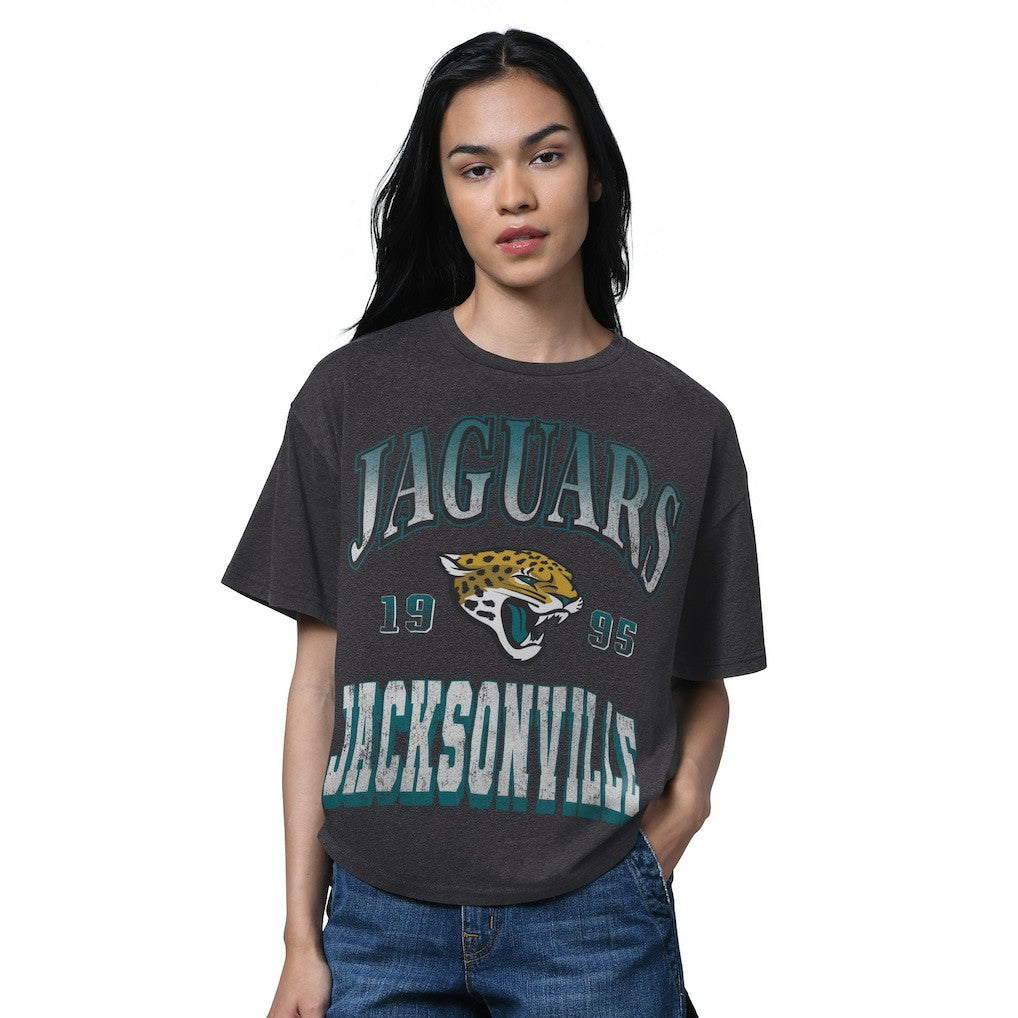Jacksonville Jaguars Starter Women's Oversized Hall of Fame T-Shirt - Heather Black T-shirts