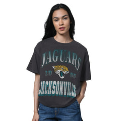 Jacksonville Jaguars Starter Women's Oversized Hall of Fame T-Shirt - Heather Black T-shirts