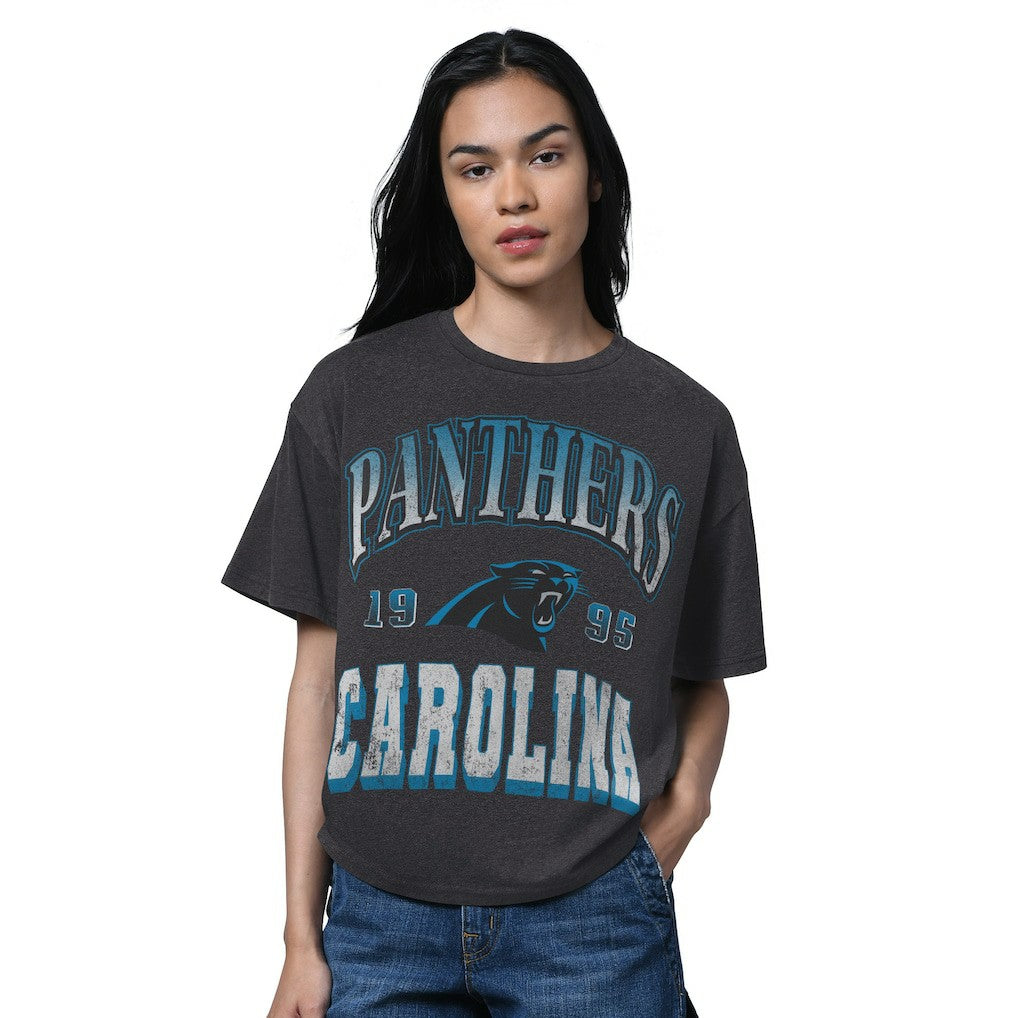 Carolina Panthers Starter Women's Oversized Hall of Fame T-Shirt - Heather Black T-shirts