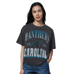 Carolina Panthers Starter Women's Oversized Hall of Fame T-Shirt - Heather Black T-shirts