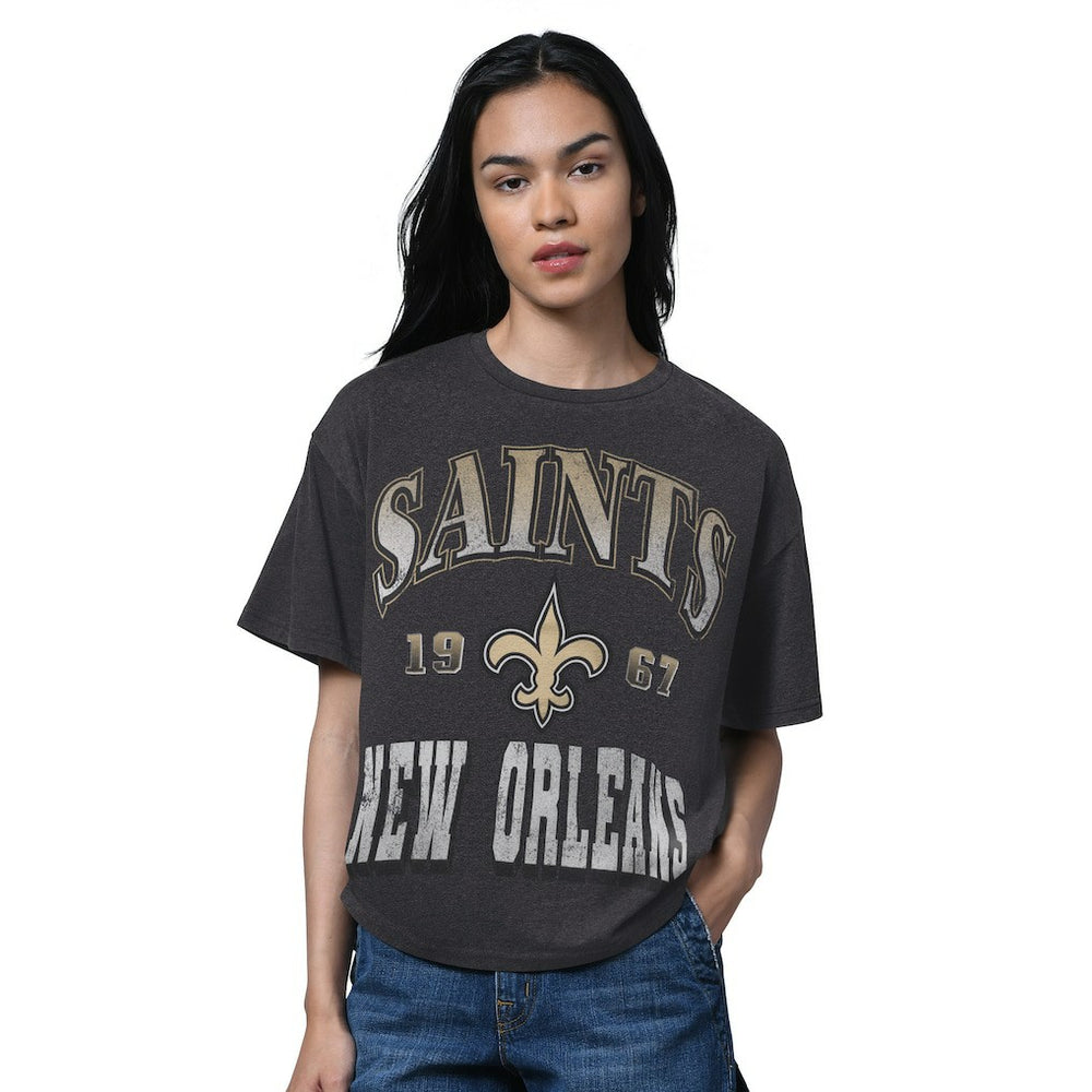 New Orleans Saints Starter Women's Oversized Hall of Fame T-Shirt - Heather Black T-shirts