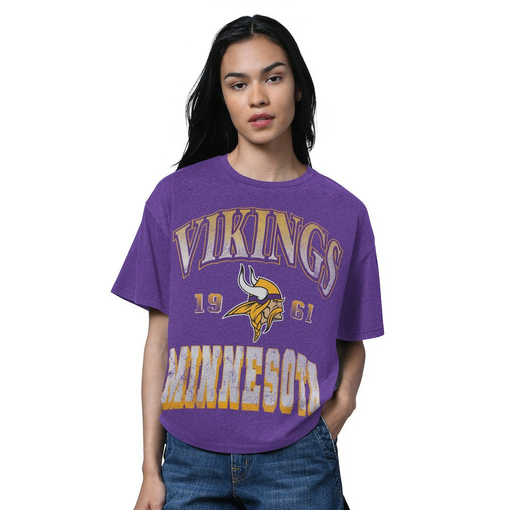 Minnesota Vikings Starter Women's Oversized Hall of Fame T-Shirt - Heather Purple T-shirts
