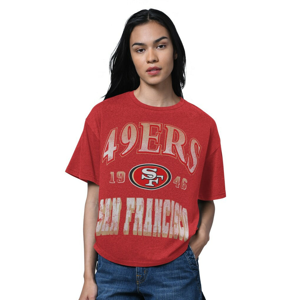 San Francisco 49ers Starter Women's Oversized Hall of Fame T-Shirt - Heather Scarlet T-shirts