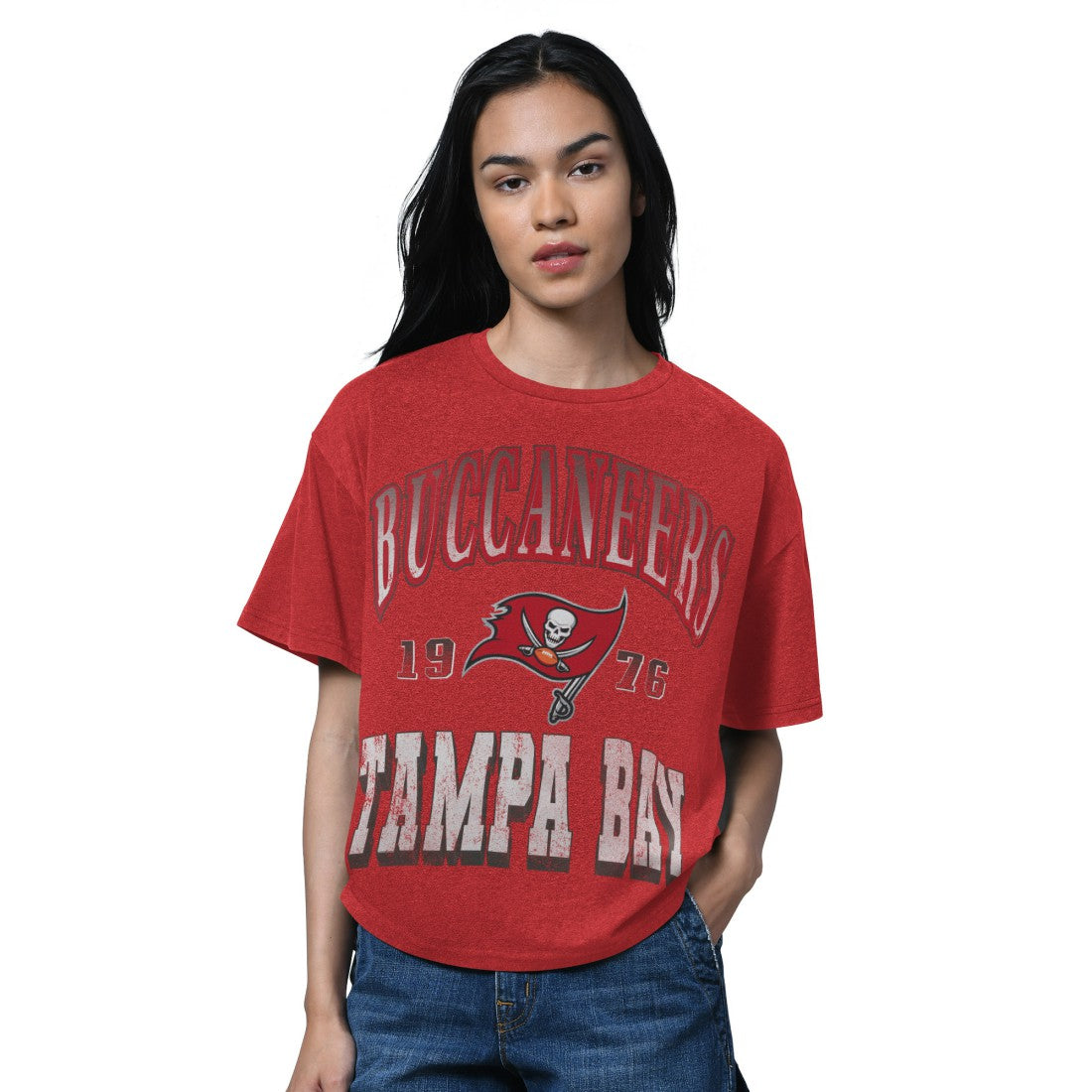 Tampa Bay Buccaneers Starter Women's Oversized Hall of Fame T-Shirt - Heather Red T-shirts