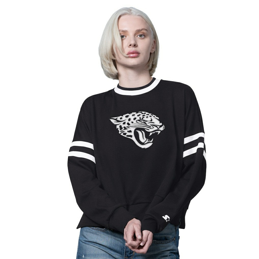 Jacksonville Jaguars Starter Women's Rally Drop Shoulder Cropped Sweatshirt - Black Sweatshirts