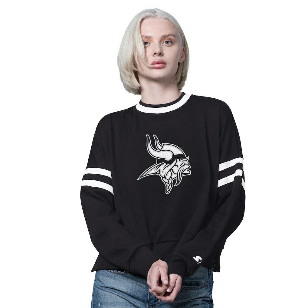 Minnesota Vikings Starter Women's Rally Drop Shoulder Cropped Sweatshirt - Black Sweatshirts