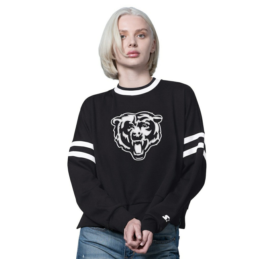 Chicago Bears Starter Women's Rally Drop Shoulder Cropped Sweatshirt - Black Sweatshirts