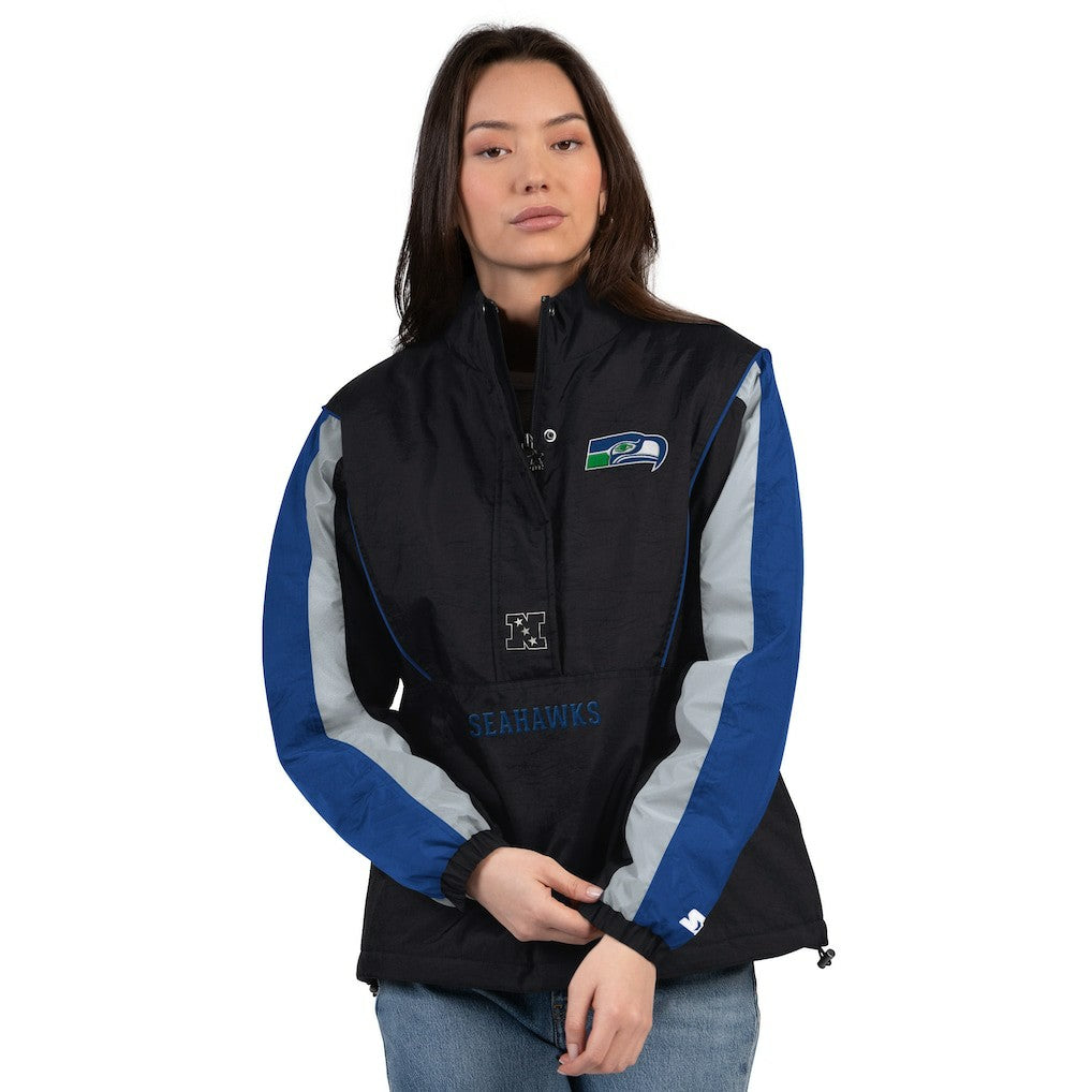 Seattle Seahawks Starter Women's Thursday Night Gridiron Half-Zip Jacket - Black/College Navy Jackets