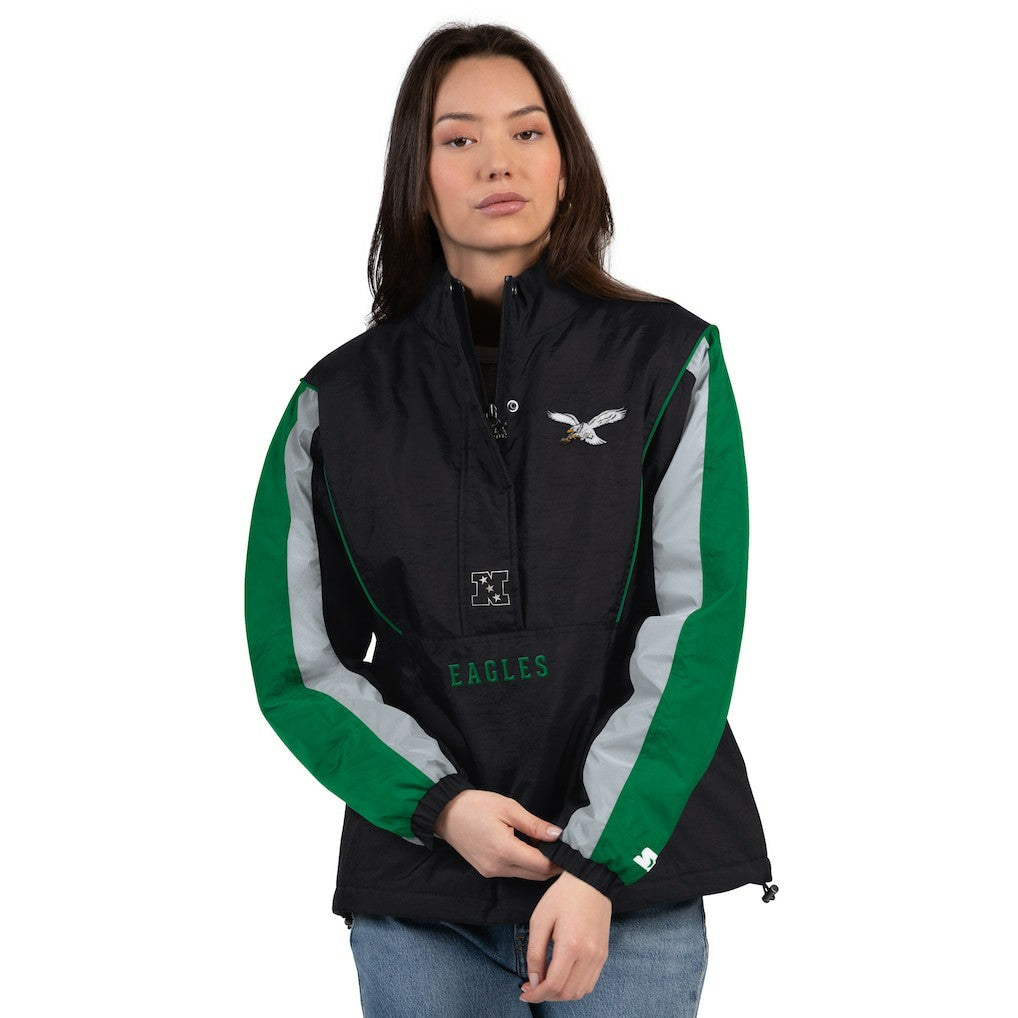 Philadelphia Eagles Starter Women's Thursday Night Gridiron Half-Zip Jacket - Black/Kelly Green Jackets