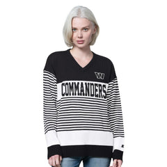 Washington Commanders Starter Women's No Huddle Striped V-Neck Sweater - Black