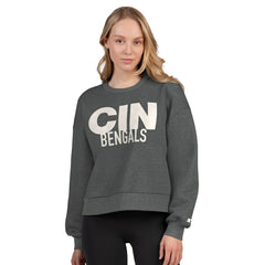 Cincinnati Bengals Starter Women's Show Up Cropped Fleece Pullover Sweatshirt - Heather Gray Pullover