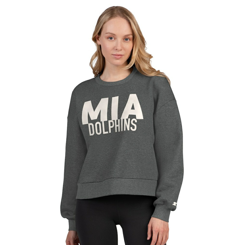 Miami Dolphins Starter Women's Show Up Cropped Fleece Pullover Sweatshirt - Heather Gray Pullover