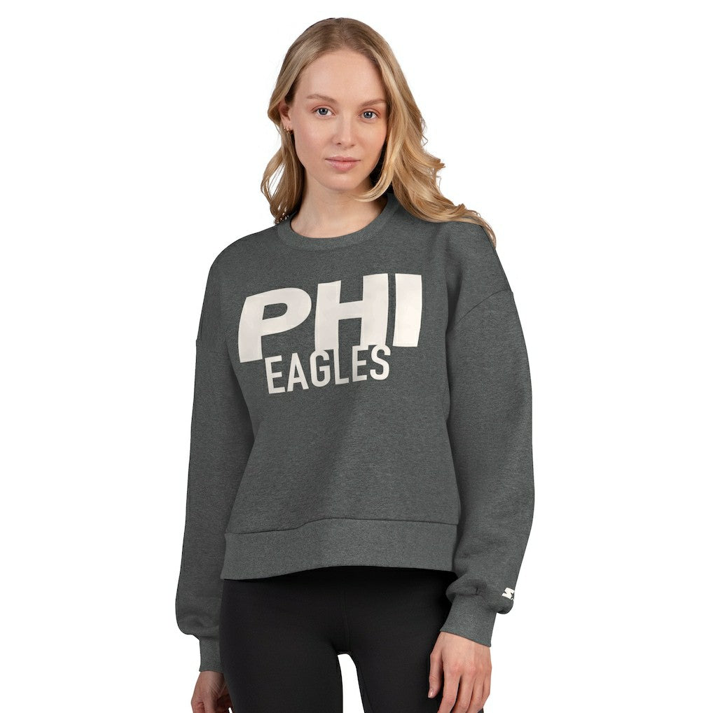 Philadelphia Eagles Starter Women's Show Up Cropped Fleece Pullover Sweatshirt - Heather Gray Pullover