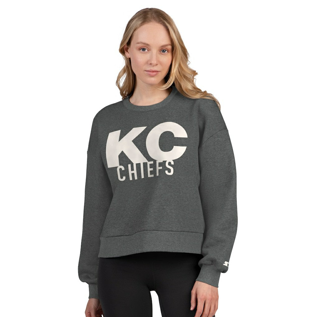 Kansas City Chiefs Starter Women's Show Up Cropped Fleece Pullover Sweatshirt - Heather Gray Pullover
