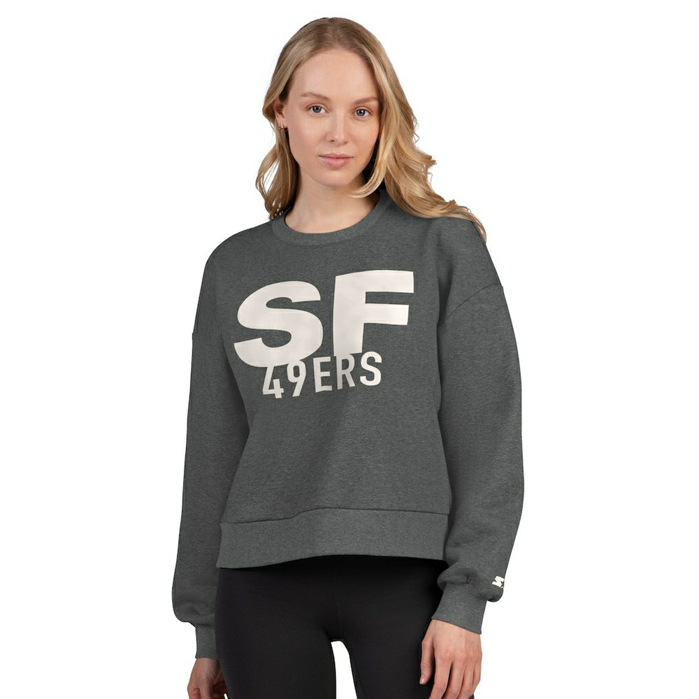 San Francisco 49ers Starter Women's Show Up Cropped Fleece Pullover Sweatshirt - Heather Gray Pullover