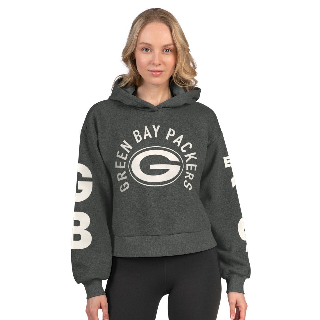 Green Bay Packers Starter Women's Star Player Cropped Fleece Pullover Hoodie - Heather Charcoal Hoodies